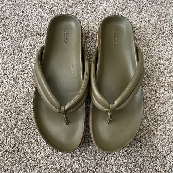 VINCE | New Forest Green Espadrille Platform Leather Flip Flop - Picture 4 of 11